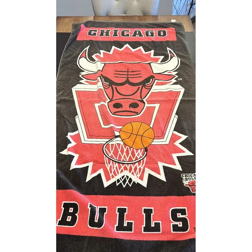 Vintage 90s Chicago Bulls‎ NBA Basketball Beach Towel 28 x 54Black Red Rare